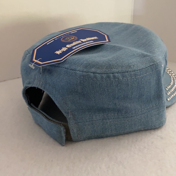 Rhinestone Castro Cap Black Sugar Skull Light Denim - Picture 4 of 8